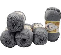 5 x 100 Gramm Strickgarn Ilkadim Export Diva einfarbig, 500 Gramm merzerisierte Strickwolle microfiber-Acryl (grau 87)