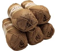 5 x 100 Gramm Strickgarn Ilkadim Export Diva einfarbig, 500 Gramm merzerisierte Strickwolle microfiber-Acryl (braun 369)