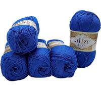 5 x 100 Gramm Strickgarn Ilkadim Export Diva einfarbig, 500 Gramm merzerisierte Strickwolle microfiber-Acryl (blau 132)
