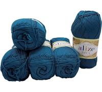 5 x 100 Gramm Strickgarn Ilkadim Export Diva einfarbig, 500 Gramm merzerisierte Strickwolle microfiber-Acryl (petrol 646)