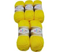5 x 100 Gramm Strickgarn Ilkadim Export Diva einfarbig, 500 Gramm merzerisierte Strickwolle microfiber-Acryl (gelb 110)
