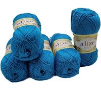5 x 100 Gramm Strickgarn Ilkadim Export Diva einfarbig, 500 Gramm merzerisierte Strickwolle microfiber-Acryl (blau 245)