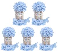 5 x 100 Gramm Strickwolle Alize Puffy, 500 Gramm Fingerstrick - Wolle super bulky, Schlaufenwolle, Stricken ohne Nadel (hellblau 183)