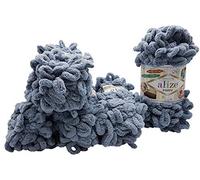 5 x 100 Gramm Strickwolle Alize Puffy, 500 Gramm Fingerstrick - Wolle super bulky, Schlaufenwolle, Stricken ohne Nadel (grau 428)