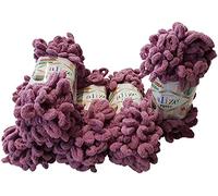 5 x 100 Gramm Strickwolle Alize Puffy, 500 Gramm Fingerstrick - Wolle super bulky, Schlaufenwolle, Stricken ohne Nadel (flieder 28)