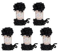 5 x 100 Gramm Strickwolle Alize Puffy, 500 Gramm Fingerstrick - Wolle super bulky, Schlaufenwolle, Stricken ohne Nadel (schwarz 60)
