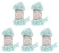 5 x 100 Gramm Strickwolle Alize Puffy, 500 Gramm Fingerstrick - Wolle super bulky, Schlaufenwolle, Stricken ohne Nadel (mint 15)