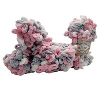 5 x 100 Gramm Strickwolle Alize Puffy Color, 500 Gramm Fingerstrick - Wolle mehrfarbig super bulky, Schlaufenwolle, Stricken ohne Nadel (rosa grau weiss 6370)