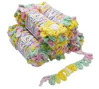 5 x 100 Gramm Strickwolle Alize Puffy Color, 500 Gramm Fingerstrick - Wolle mehrfarbig super bulky, Schlaufenwolle, Stricken ohne Nadel (weiß gelb rosa mint 5862)