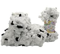 5 x 100 Gramm Strickwolle Ilkadim Export Puffy Color, 500 Gramm Fingerstrick - Wolle mehrfarbig super bulky, Schlaufenwolle, Stricken ohne Nadel (weiss schwarz 6450)