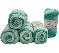 5 x 100g Babywolle Ilkadim Export Sekerim Bebe Batik Mehrfarbig, 500 Gramm Wolle Acryl Strickgarn (grün weiss 6317)