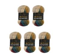 5 x 100g Moonlight Glitter Batik Simli Strickwolle, 500 Gramm Wolle zum Stricken und Häkeln - 20% metallisierte Wolle (3050 braun/ockergrün)