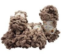 5 x 100g Puffy Schlaufenwolle Ilkadim Export, 500 Gramm Fingerstrick - Wolle super bulky, Schlaufenwolle, Strickwolle, Stricken ohne Nadel (beige 530)
