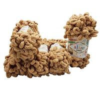 5 x 100g Puffy Schlaufenwolle Ilkadim Export, 500 Gramm Fingerstrick - Wolle super bulky, Schlaufenwolle, Strickwolle, Stricken ohne Nadel (beige 262)