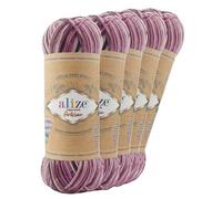5 x 100g Sockenwolle Alize Superwash Artisan 75% Wolle Strickwolle Häkelgarn Farbwahl, Farbe:9011 Rosenblüten