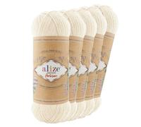 5 x 100g Sockenwolle Alize Superwash Artisan 75% Wolle Strickwolle Häkelgarn Farbwahl, Farbe:01 creme