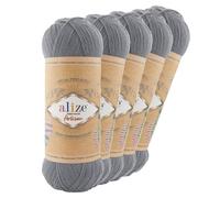 5 x 100g Sockenwolle Alize Superwash Artisan 75% Wolle Strickwolle Häkelgarn Farbwahl, Farbe:836 platingrau
