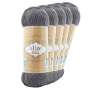 5 x 100g Sockenwolle Alize Superwash Artisan 75% Wolle Strickwolle Häkelgarn Farbwahl, Farbe:871 schiefergrau