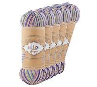 5 x 100g Sockenwolle Alize Superwash Artisan 75% Wolle Strickwolle Häkelgarn Farbwahl, Farbe:9003 Flower Power