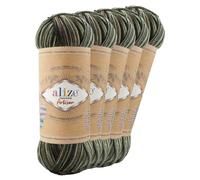 5 x 100g Sockenwolle Alize Superwash Artisan 75% Wolle Strickwolle Häkelgarn Farbwahl, Farbe:9014 Waldgeist