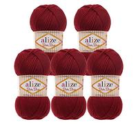 5 x 100g Strickgarn ALIZE Baby Best uni Babywolle Wolle Antipilling 44 Farben, Farbe:390 cherry rot