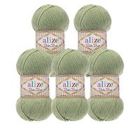5 x 100g Strickgarn ALIZE Baby Best uni Babywolle Wolle Antipilling 44 Farben, Farbe:138 olive