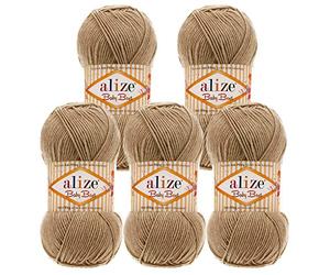 5 x 100g Strickgarn ALIZE Baby Best uni Babywolle Wolle Antipilling 44 Farben, Farbe:368 camel