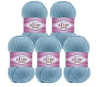 5 x 100g Strickgarn Alize Cotton Gold Uni Klassikgarn Häkelgarn Strick-Wolle Farbwahl, Farbe:40 eisblau