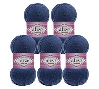 5 x 100g Strickgarn Alize Cotton Gold Uni Klassikgarn Häkelgarn Strick-Wolle Farbwahl, Farbe:279 nachtblau