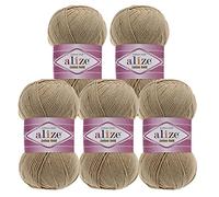5 x 100g Strickgarn Alize Cotton Gold Uni Klassikgarn Häkelgarn Strick-Wolle Farbwahl, Farbe:262 beige