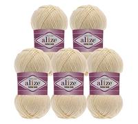 5 x 100g Strickgarn Alize Baumwolle Gold Uni Klassikgarn Häkelgarn Strick-Wolle Farbwahl, Farbe:458 hellelfenbein