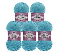 5 x 100g Strickgarn Alize Cotton Gold Uni Klassikgarn Häkelgarn Strick-Wolle Farbwahl, Farbe:287 helltürkis