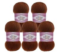 5 x 100g Strickgarn Alize Cotton Gold Uni Klassikgarn Häkelgarn Strick-Wolle Farbwahl, Farbe:690 braun