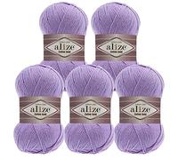 5 x 100g Strickgarn Alize Cotton Gold Uni Klassikgarn Häkelgarn Strick-Wolle Farbwahl, Farbe:43 Lavendel