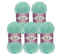 5 x 100g Strickgarn Alize Cotton Gold Uni Klassikgarn Häkelgarn Strick-Wolle Farbwahl, Farbe:15 seegrün