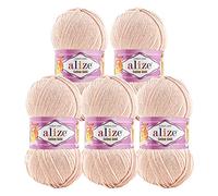5 x 100g Strickgarn Alize Baumwolle Gold Uni Klassikgarn Häkelgarn Strick-Wolle Farbwahl, Farbe:401 quarzrosa