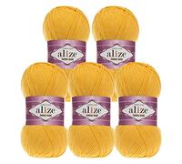 5 x 100g Strickgarn Alize Cotton Gold Uni Klassikgarn Häkelgarn Strick-Wolle Farbwahl, Farbe:216 dunkelgelb