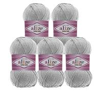 5 x 100g Strickgarn Alize Cotton Gold Uni Klassikgarn Häkelgarn Strick-Wolle Farbwahl, Farbe:533 grauweiß