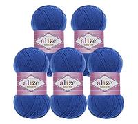 5 x 100g Strickgarn Alize Cotton Gold Uni Klassikgarn Häkelgarn Strick-Wolle Farbwahl, Farbe:141 königsblau