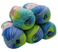 5 x 100g Strickwolle Alize Cotton gold mit 55% Baumwolle, 500 Gramm Wolle mit Farbverlauf mehrfarbig (blau mint grün 4146)