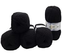 5 x 100g Strickwolle Alize Lanagold 800 mit 49% Wolle, 500 Gramm Strickgarn einfarbig (schwarz 60)
