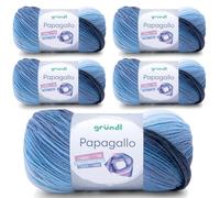5 x 100g Wolle Set Farbverlaufswolle Gründl Papagallo Häkelwolle, Strickgarn blau (01)
