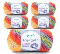 5 x 100g Wolle Set Farbverlaufswolle Gründl Papagallo Häkelwolle, Strickgarn regenbogen (02)