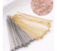 50/100 Stücke 304 Edelstahl Schmuckherstellung Kugelnadeln, für Schmuckherstellung DIY, gerade Nadeln in Gold und Stahlfarbe, Metallkopfnadeln für Han