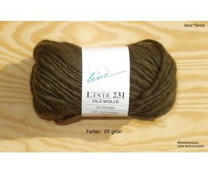 50 gr. Filzwolle f. d. Waschmaschine, Online, Linie 231, Neu, Fb. 09 grün
