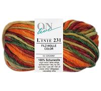 50 Gramm ONline Linie 231 Filzwolle Color aus 100% Schurwolle (0136 Orange Rot Mix)