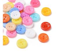 50 hochwertige Kunststoffknöpfe 12,5mm (1,25cm) bunt rund mit Blumenmuster im zufälligen farblichen Mix Zweilochknöpfe a 1mm je Loch - 2-Loch-Knöpfe Blume zum basteln nähen annähen Bastelknöpfe