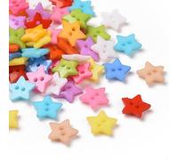 50 hochwertige Kunststoffknöpfe 12mm (1,2cm) bunt sternförmig im zufälligen farblichen Mix Zweilochknöpfe a 1mm je Loch - 2-Loch-Knöpfe Stern zum basteln nähen annähen Bastelknöpfe