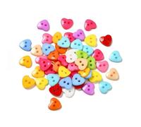 50 hochwertige Kunststoffknöpfe 12x12mm (1,2x1,2cm) bunt herzförmig im zufälligen farblichen Mix Zweilochknöpfe a 1mm je Loch - 2-Loch-Knöpfe Herz zum basteln nähen annähen Bastelknöpfe
