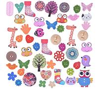 50 Stück DIY Basteln Nähen, Tiere Knöpfe, Holz Knopf, Bunte Knöpfe für Nähen Handwerk